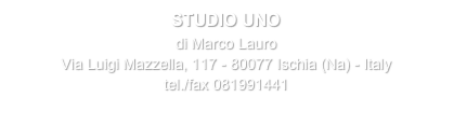 STUDIO UNO
di Marco Lauro
Via Luigi Mazzella, 117 - 80077 Ischia (Na) - Italy
tel./fax 081991441
info@studiounoweb.com 